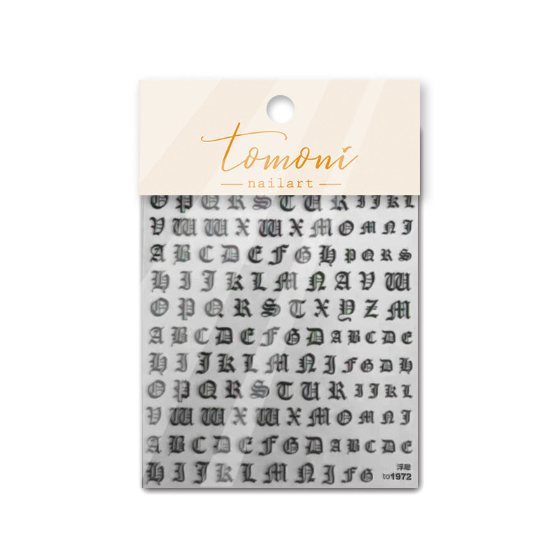 Embossed Adhesive Wind Black White Letters Nail Stickers