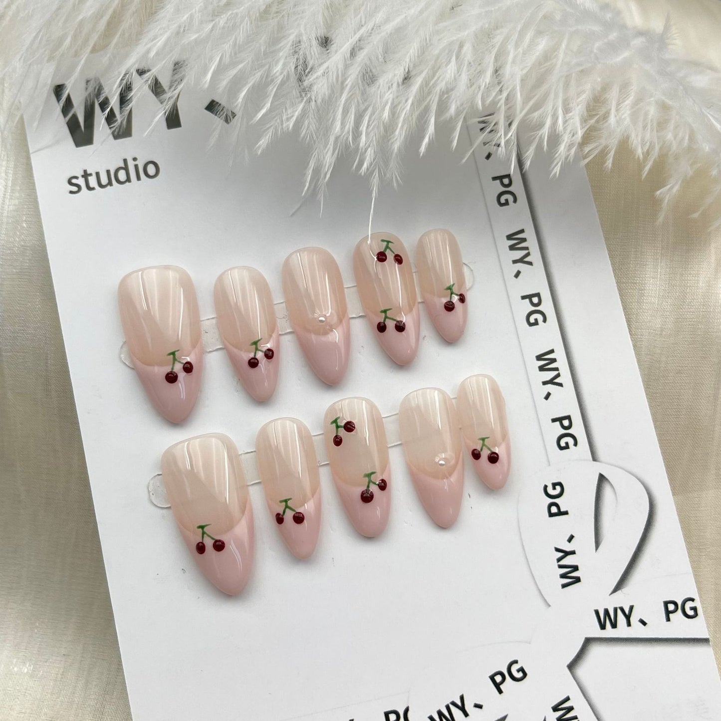 Handmade Hand-made Cherry French Fake Patch Nail Stickers