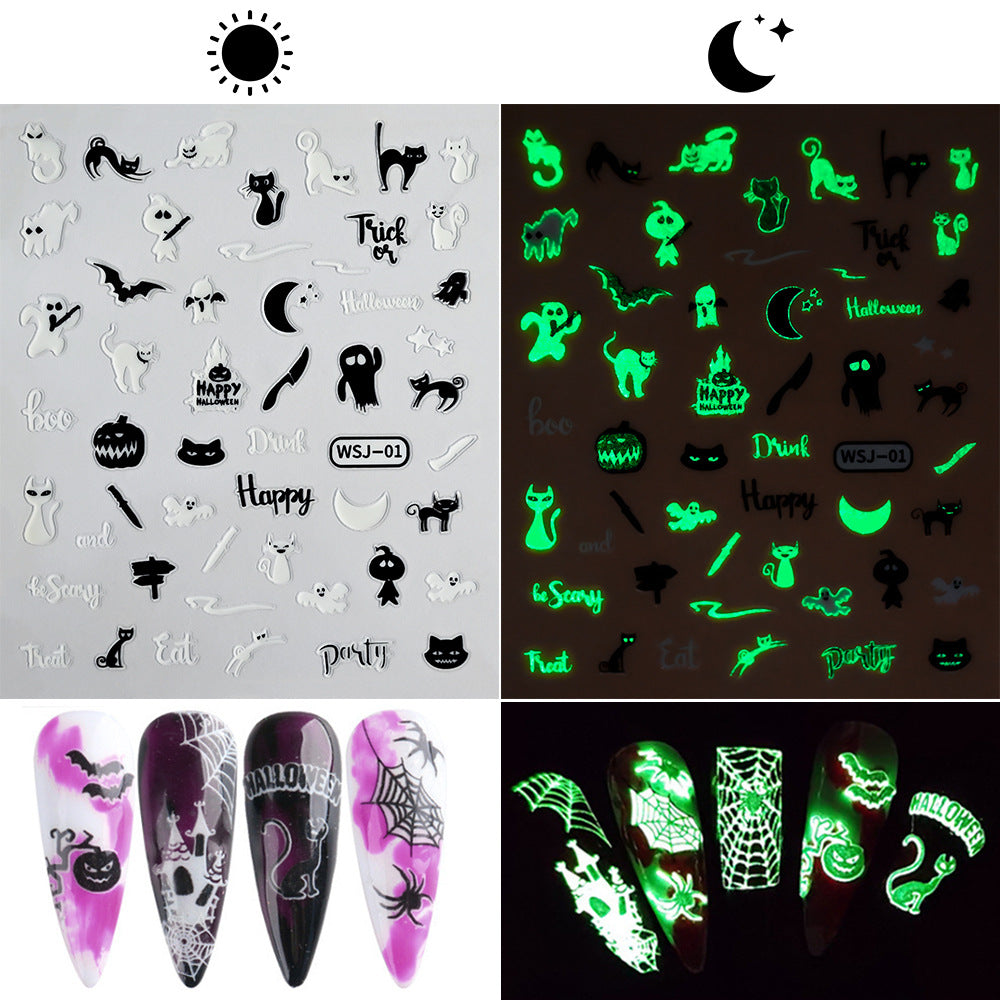 Luminous Bat Pumpkin Day Fingernail Decoration Nail Stickers