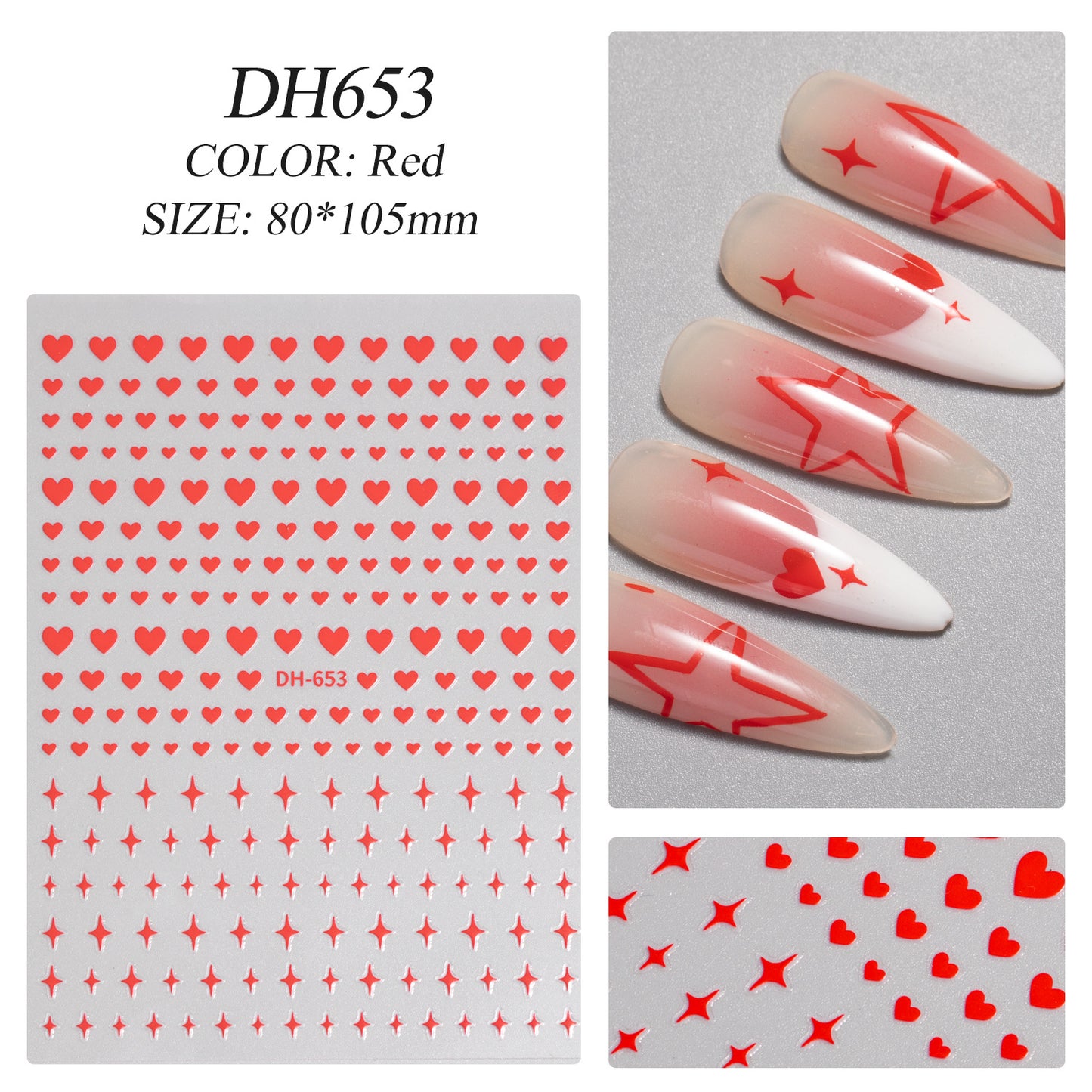 Heart-shaped Small Stars Summer Dopamine Hot Sier Nail Stickers