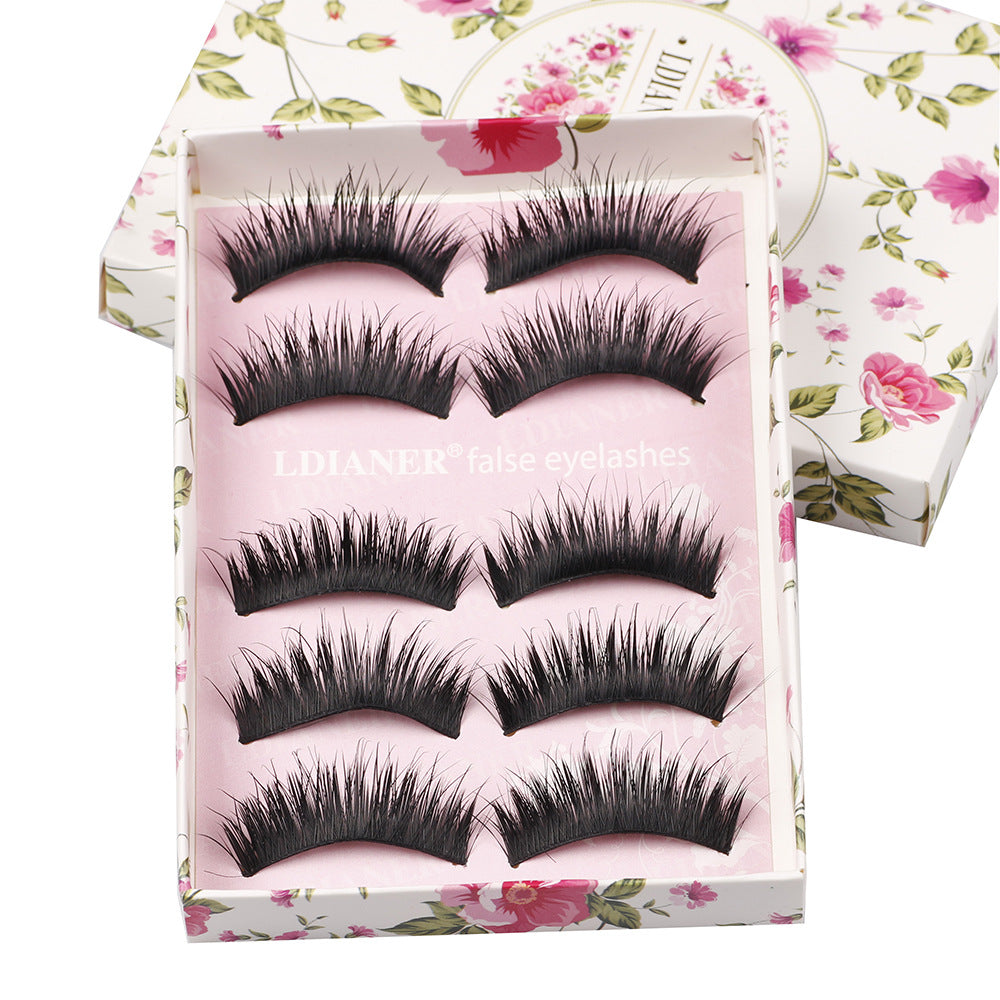 Artificial Plain Natural Five Double Pairs False Lashes