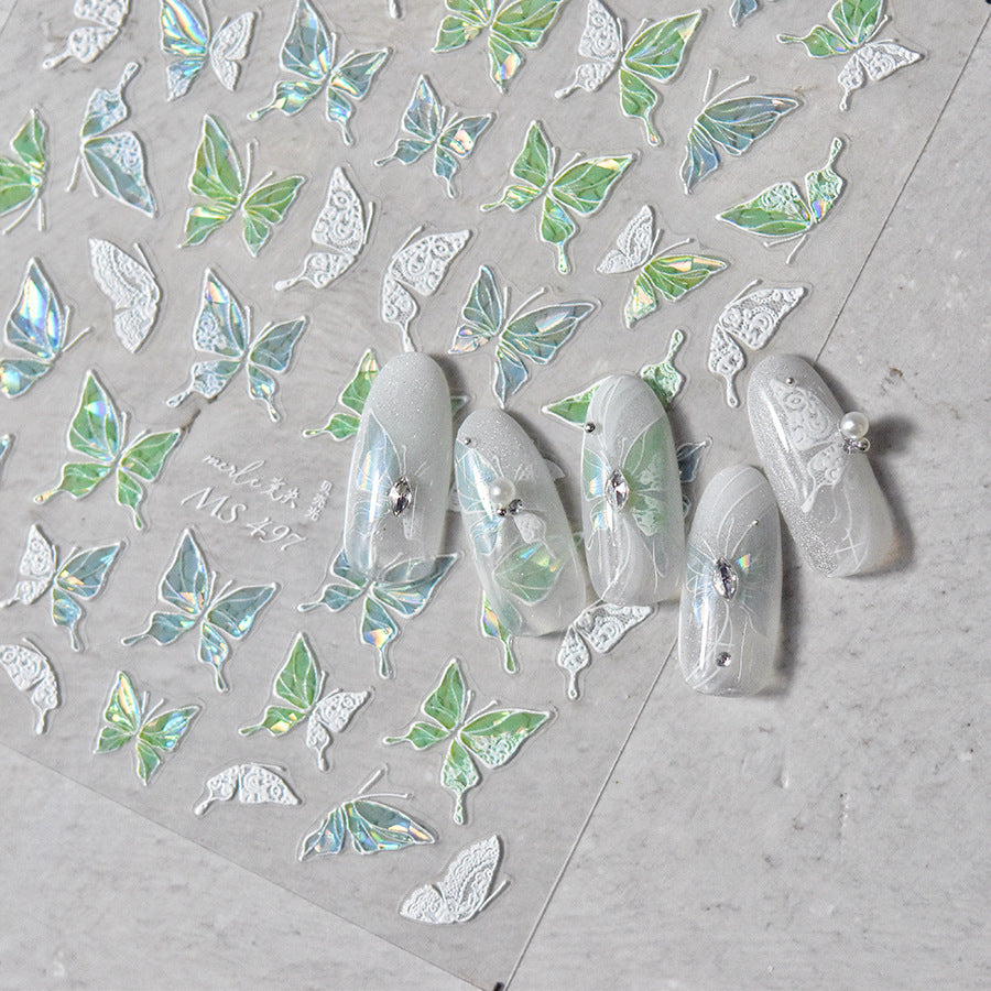 Dream Color Shell Light Butterfly Green Nail Stickers