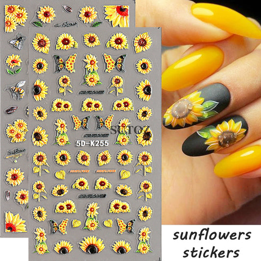 Paper Summer Sunflower Peony Tulip Three-dimensional Nail Stickers