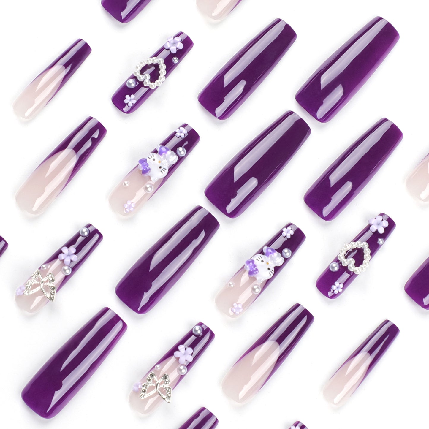 Manucure Nail Art Chat Violet Pearl French Wear