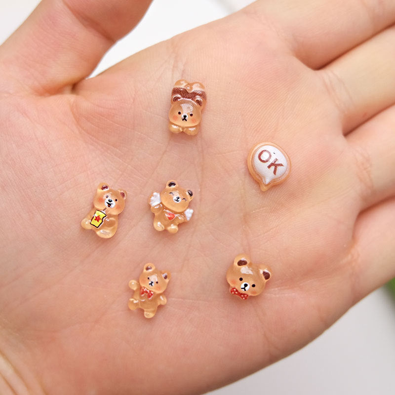 Little Bear Cartoon Ornament Cute Three-dimensional Bow Nail Care Nail Art