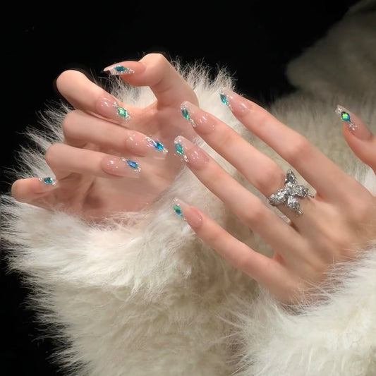 Portez un gilet en zircon, des autocollants pour ongles Aurora Diamond Beauty bleu paon