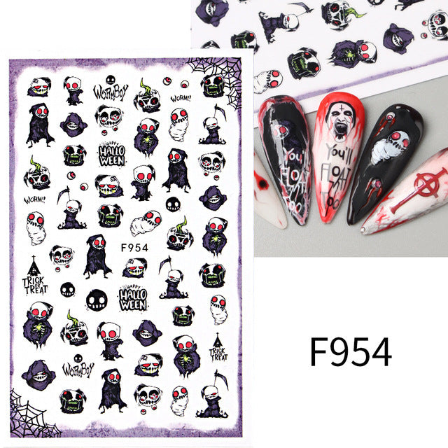 Halloween Cartoon Pumpkin Bat Skull Back Nail Stickers