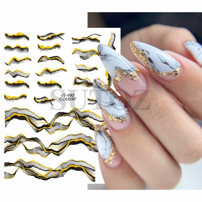 Hot Gilding Marbling Black White Gold Nail Stickers