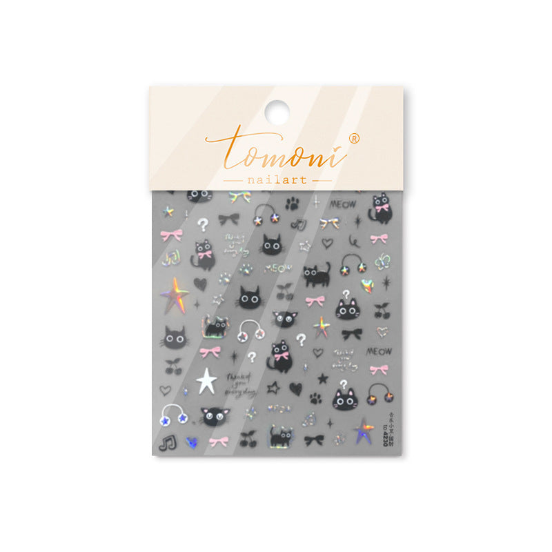 Embossed Stationery Music Little Black Cat Nail Stickers