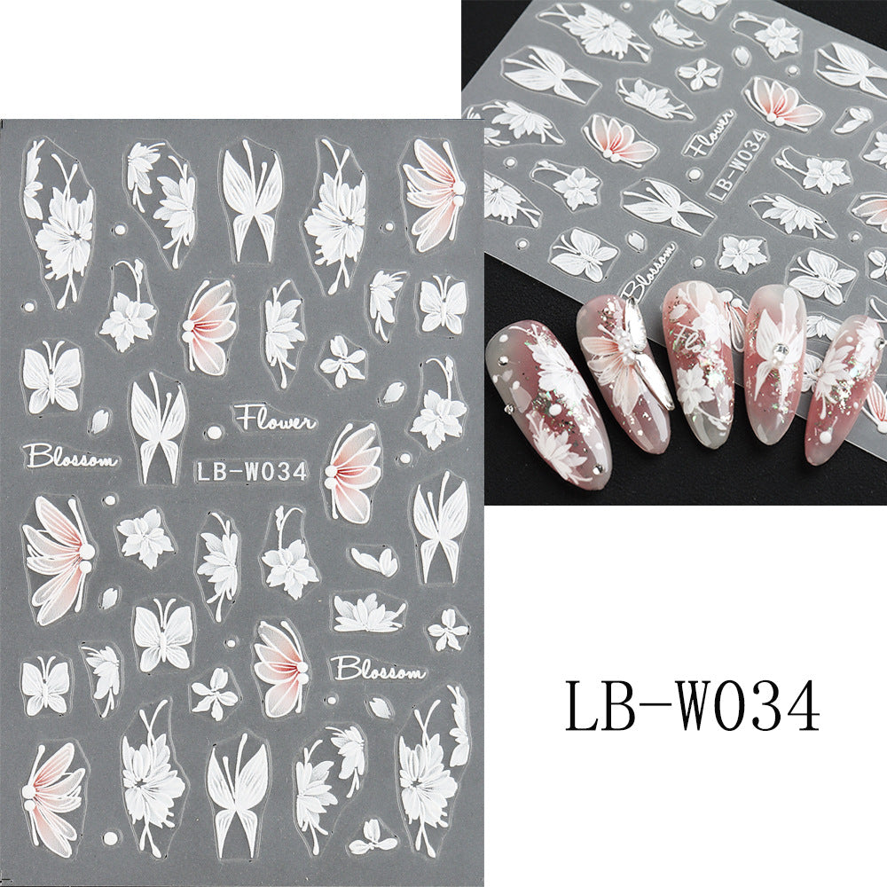 Popular Cool White Moonlight Rose Butterfly Nail Stickers