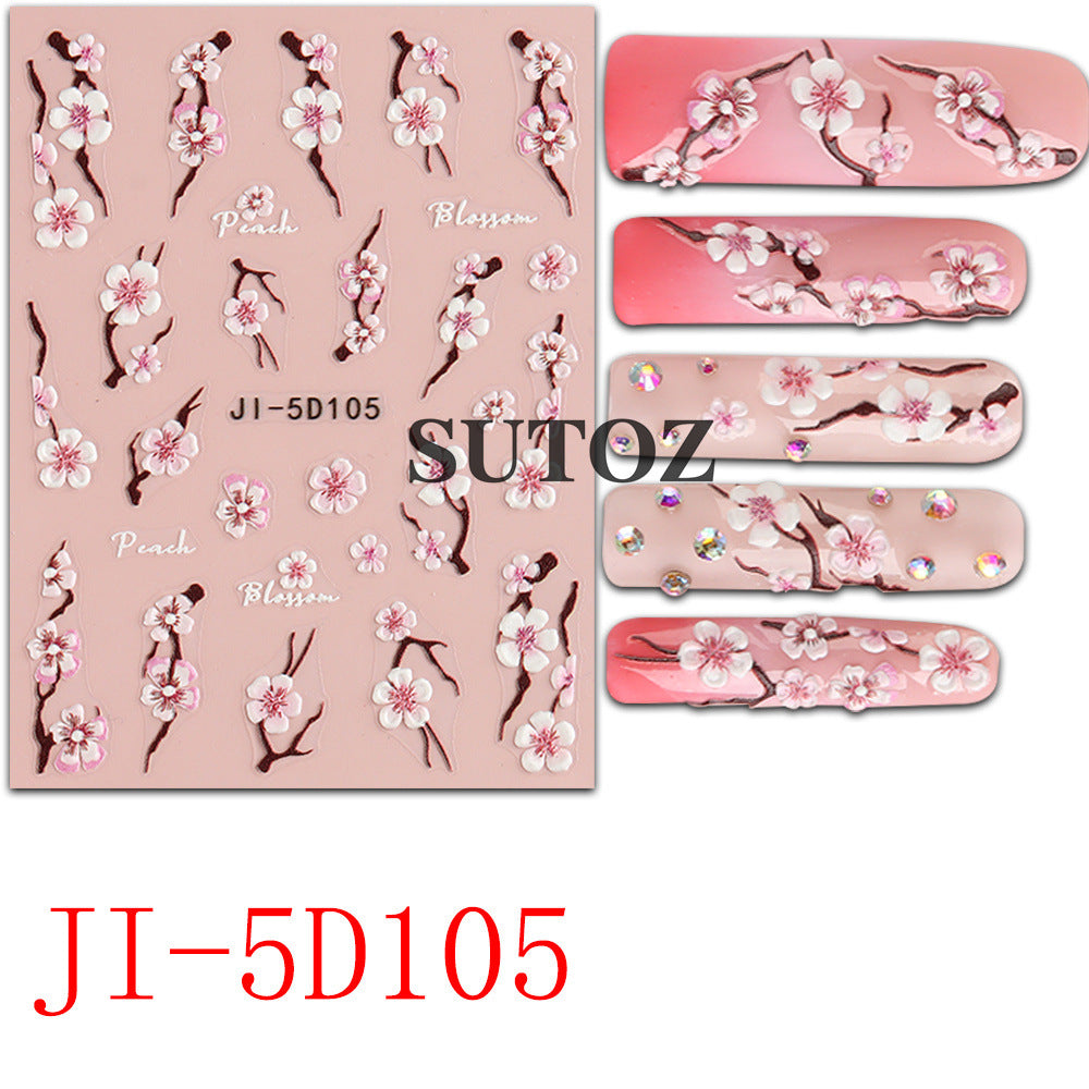 Fresh Three-dimensional Relief Plum Blossom Peach Nail Stickers