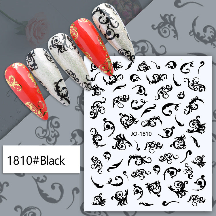 Autocollants pour ongles en rotin doré noir blanc avec motif totem de beauté bohème vintage