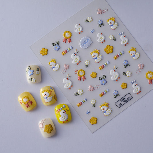 Hot Mining Relief Adhesive 3d Cute Little Duck Nail Stickers