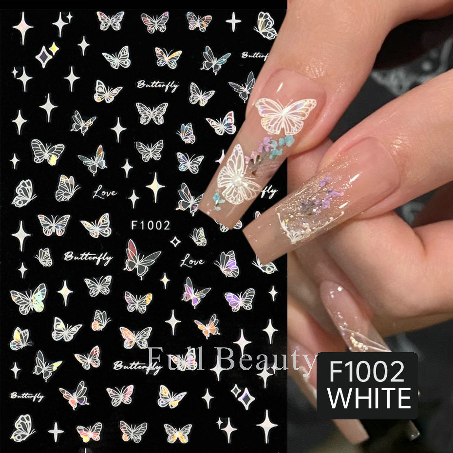 Fashion Laser Butterfly Hollow White Adhesive Nail Stickers