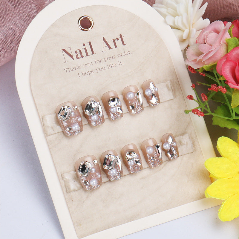 Short Tip Style Pearl Rhinestone High-grade Nail Stickers