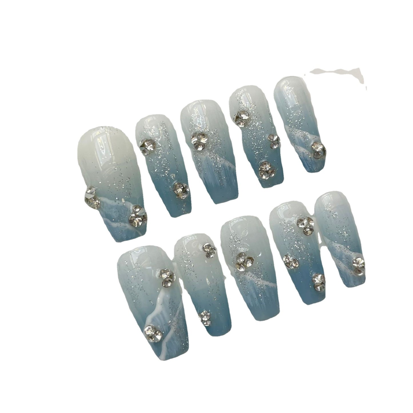 Blue Ocean Blooming Fake Nails Advanced Nail Stickers