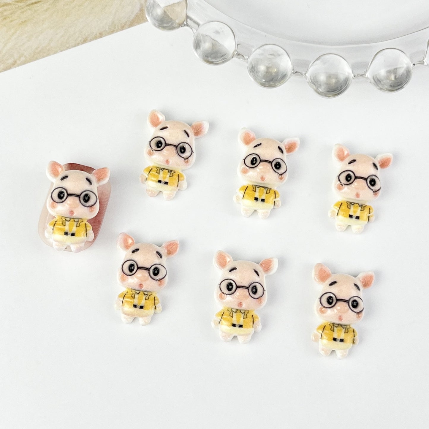 Pig Doctor Cartoon Ornament Three-dimensional Wear Glasses Nail Care Nail Art