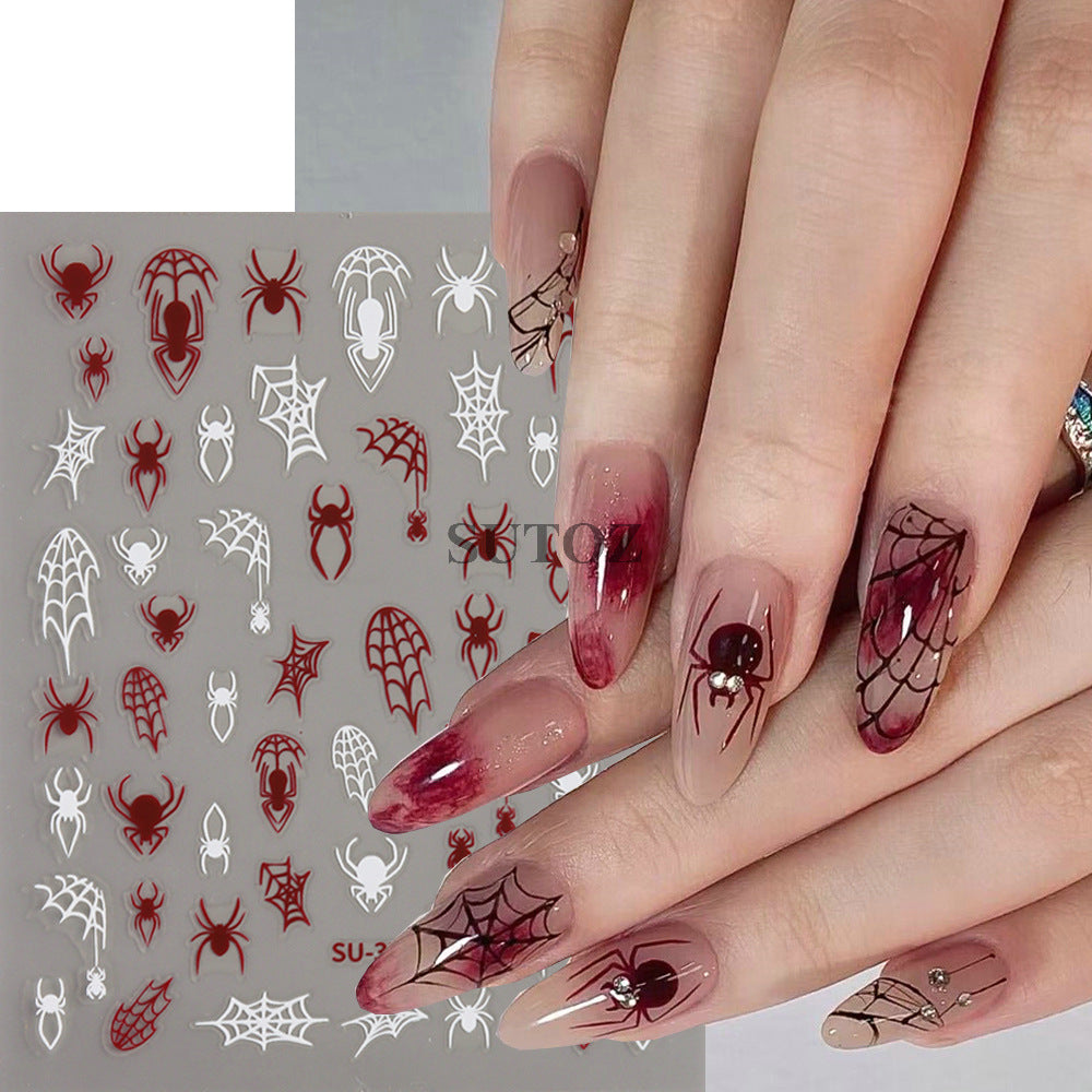 Dark Laser Red Sweet Cool Spider Nail Stickers