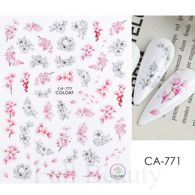 Glamorous Spring Rose Flower Tulip Adhesive Nail Stickers