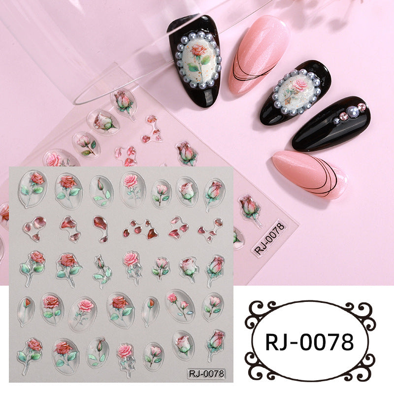 Autocollants pour ongles à colle souple en relief avec motif de fleurs fraîches d'été