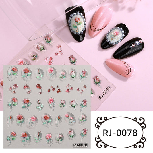 Summer Fresh Embossed Soft Glue Flower Nail Stickers