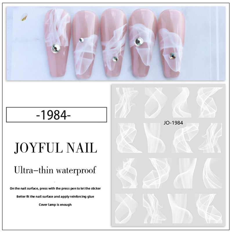 French Style Black White Smoke Fingertip Smudges Ornament Nail Stickers