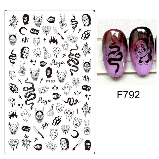 Halloween Cartoon Pumpkin Bat Skull Back Nail Stickers