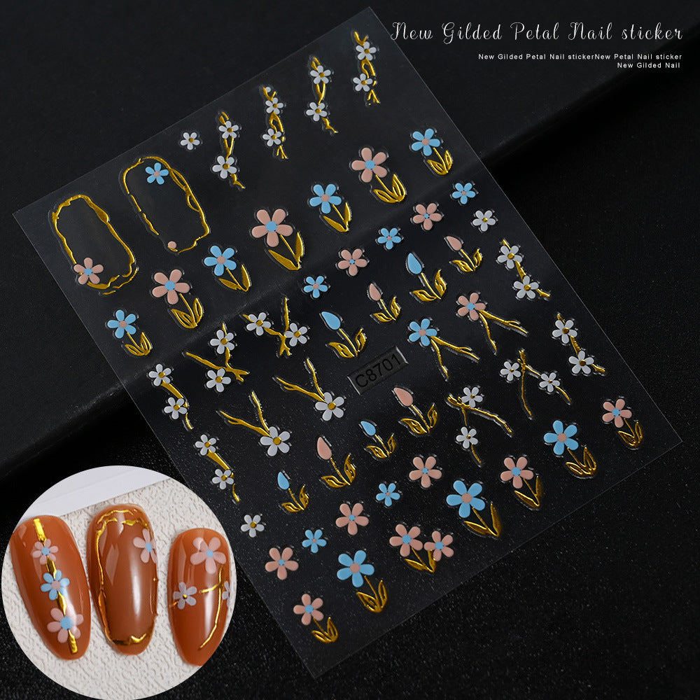 Gilding Colored Flowers Cute Light Luxury Nail Stickers