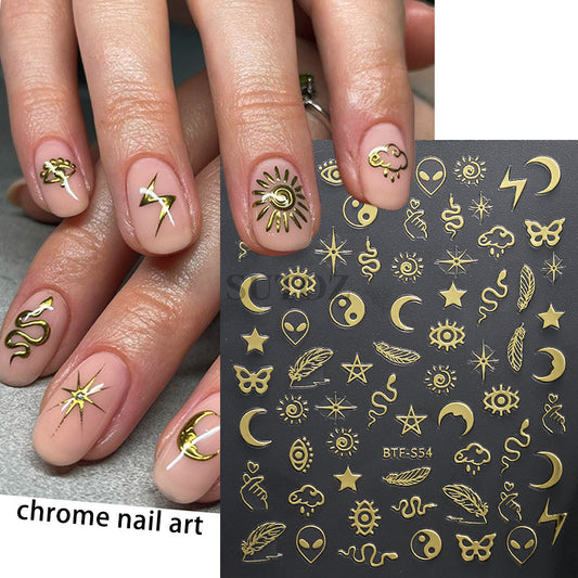 Autocollants pour ongles à motif irrégulier avec serpents simulés en forme de flammes d'épines