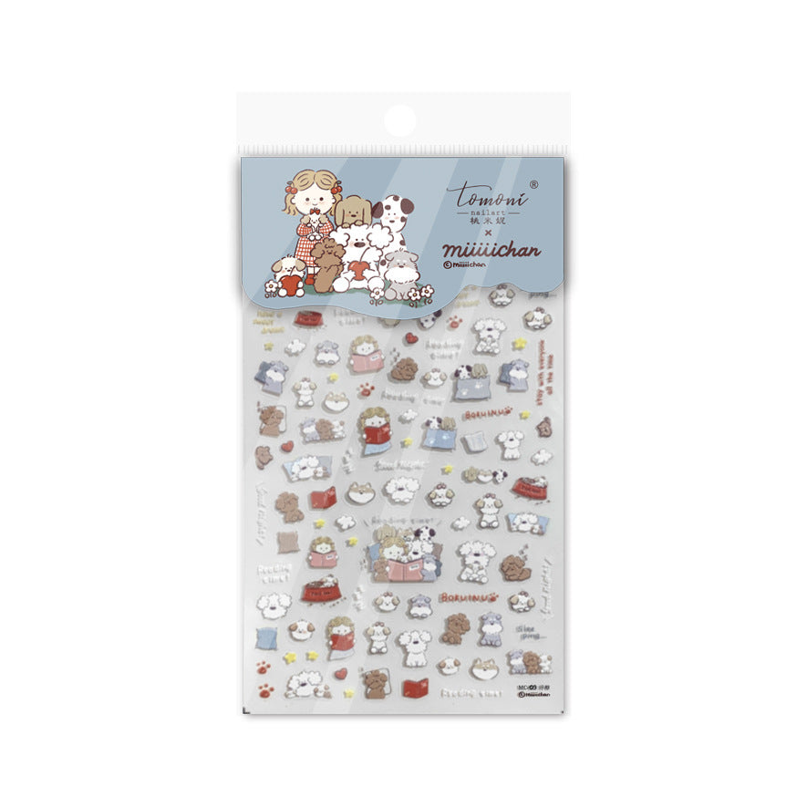 Slouchy Stylish Embossed Cute Family Puppy Nail Stickers