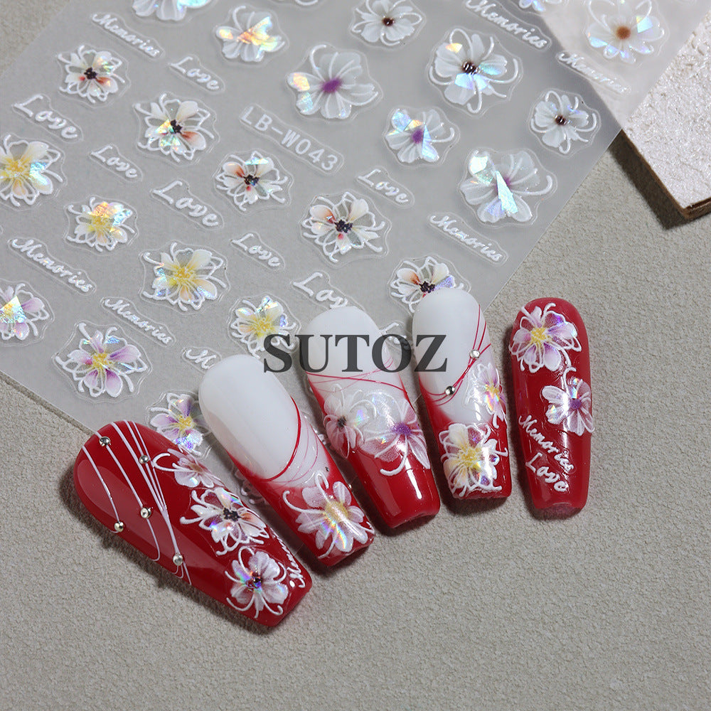 Flower Aurora Laser Camellia Thin Tough Nail Stickers