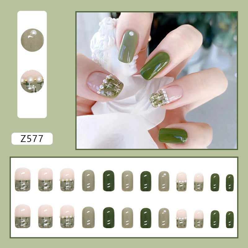 High-grade Short Fake Patch White French Nail Art