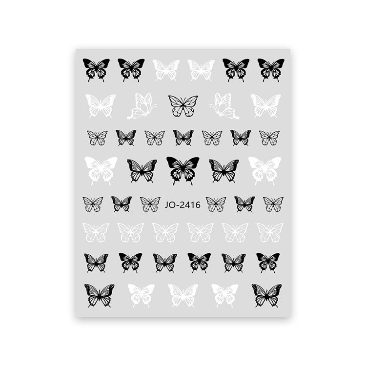 Hand Painted Butterfly Dark White Small Nail Stickers