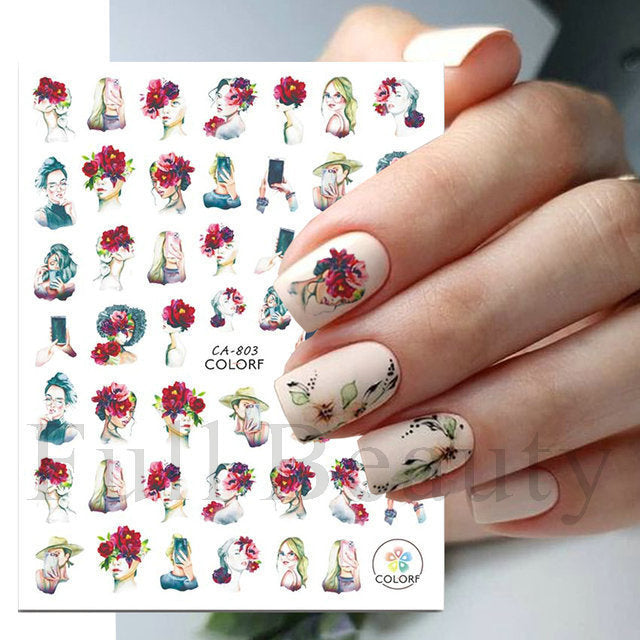 Glamorous Spring Rose Flower Tulip Adhesive Nail Stickers