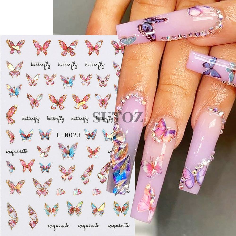 Hot Retro Colorful Laser Butterfly Back Nail Stickers