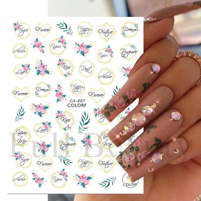 Glamorous Spring Rose Flower Tulip Adhesive Nail Stickers