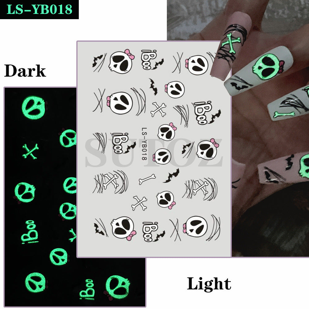 Halloween Skull Ghost Spider Party Luminous Nail Stickers