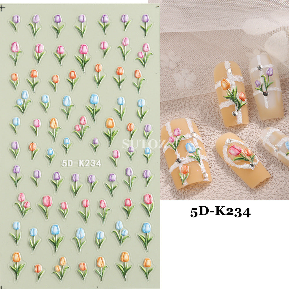 Paper Summer Sunflower Peony Tulip Three-dimensional Nail Stickers