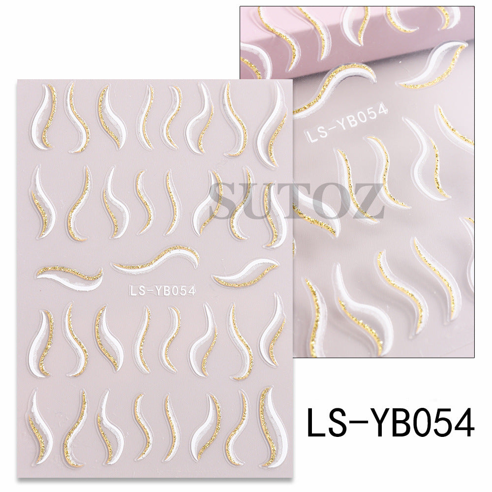 French Style Gold Sier Glitter Ribbon Nail Stickers