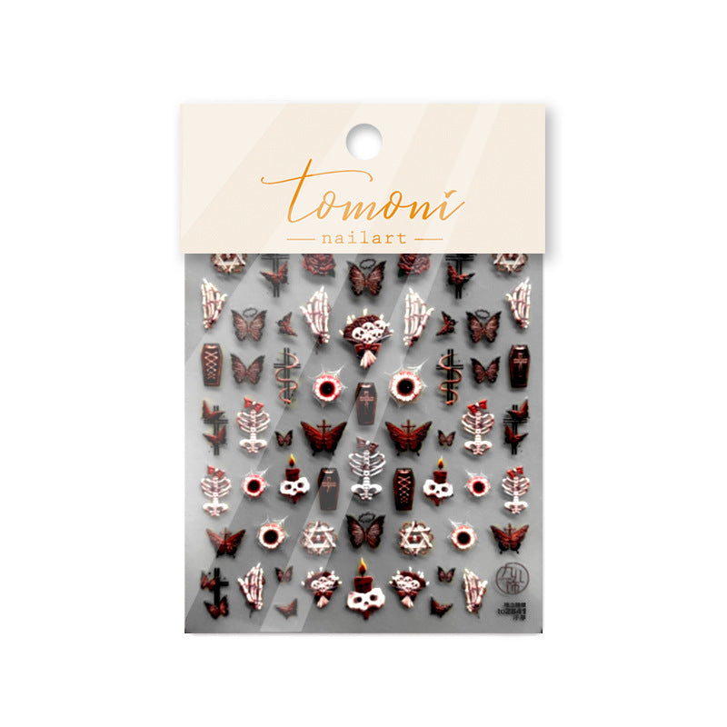 Embossed Cute Bloodthirsty Pupil Butterfly Ornament Nail Stickers