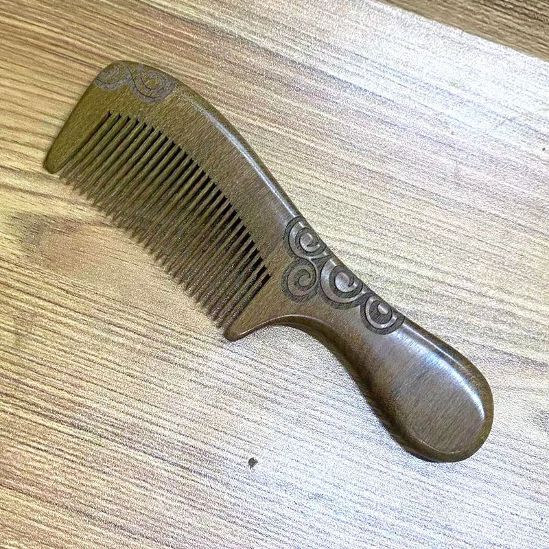 Brosses à cheveux et peignes à manche en bois doré de petite taille en bois de santal vert