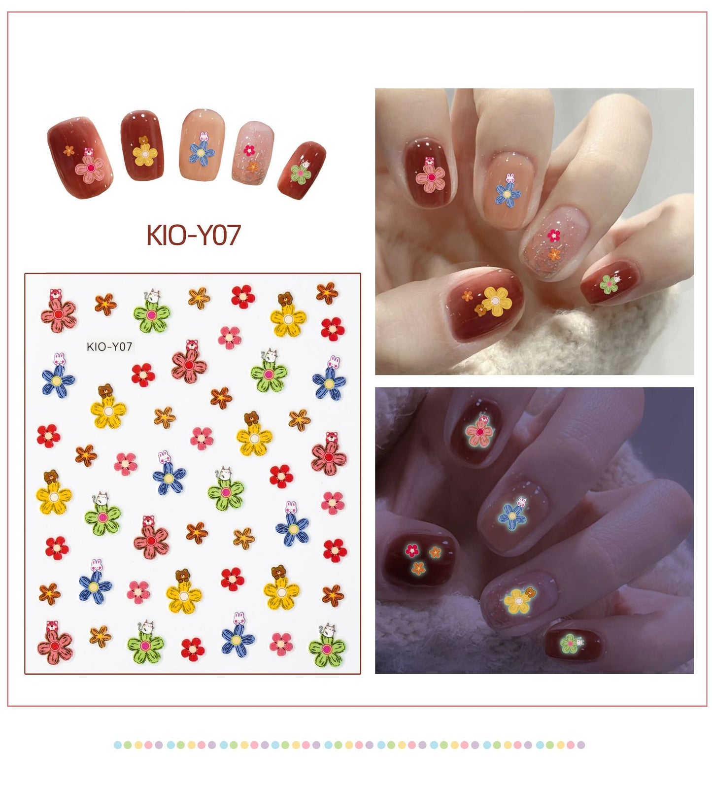 Luminous Strawberry Bear Cartoon Animal Dinosaur Glowing Nail Stickers