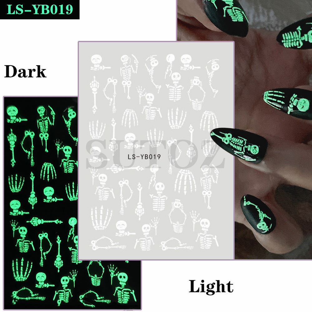 Halloween Skull Ghost Spider Party Luminous Nail Stickers