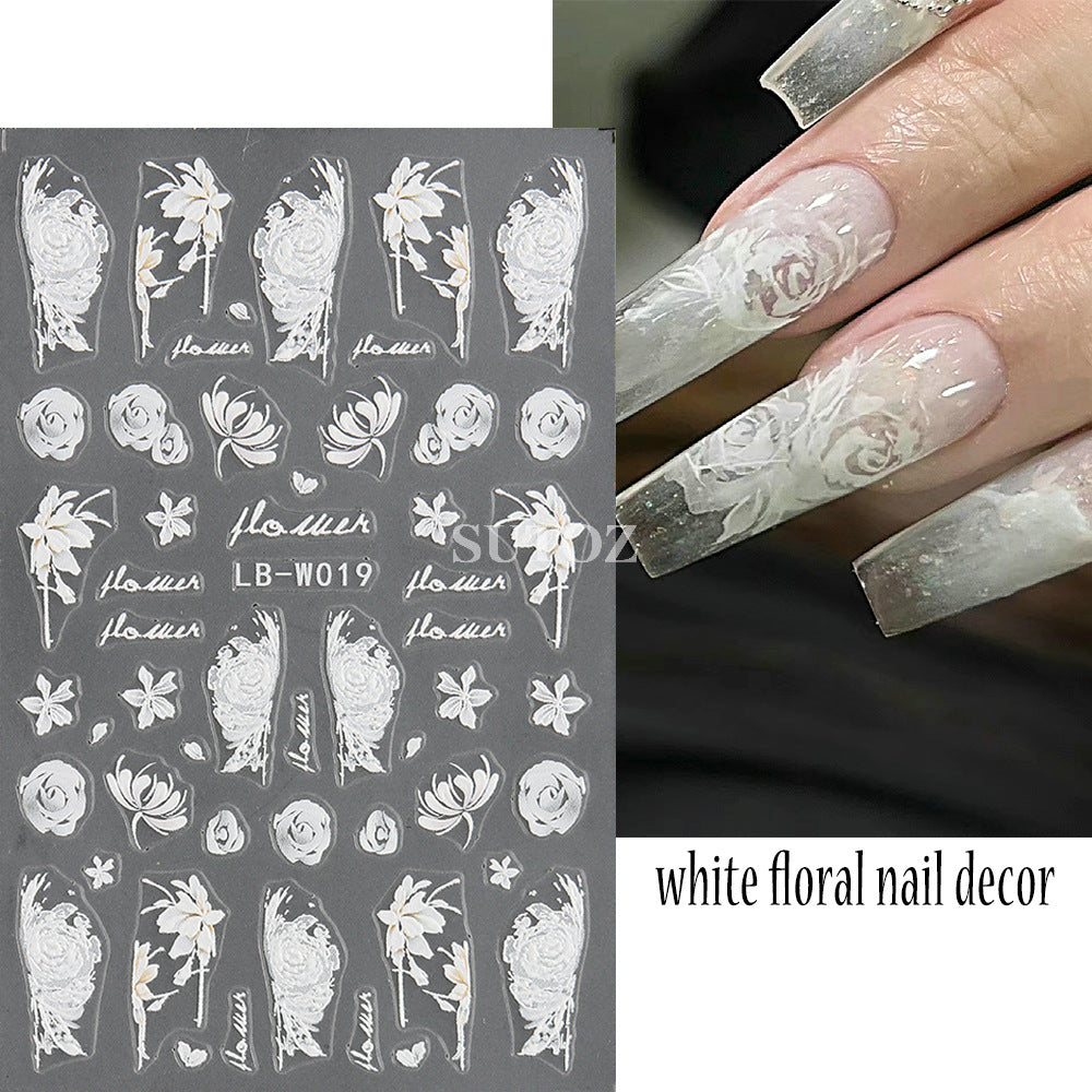 Popular Cool White Moonlight Rose Butterfly Nail Stickers