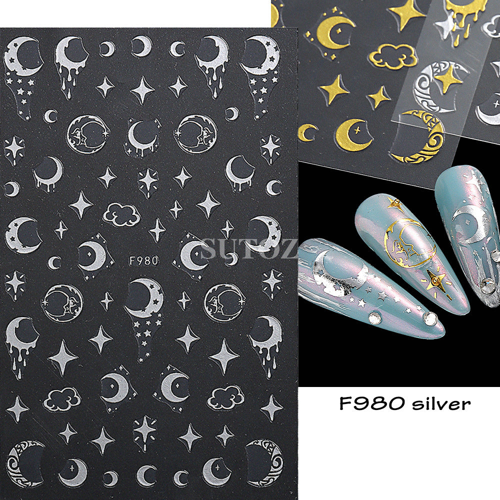 Gold Sier Sun Four Awn Star Moon Nail Stickers