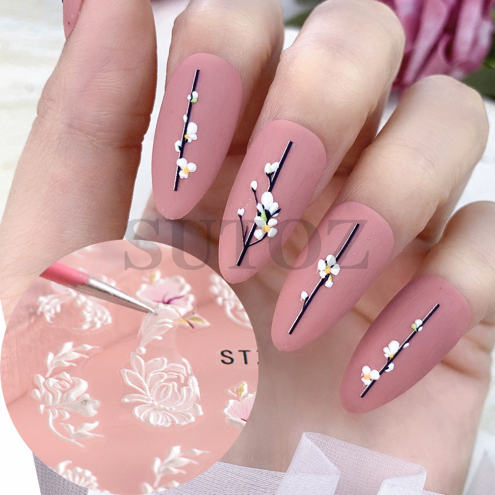 Three-dimensional Carved Hollow White Bride Lace Nail Stickers