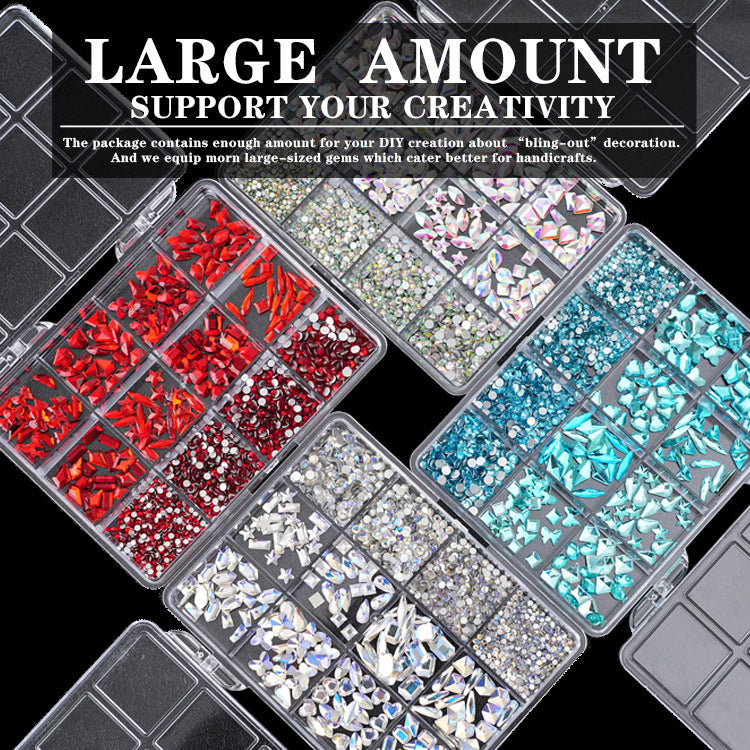 Grid Rhinestone Boxed Flat-bottomed Fancy Shape Nail Care Nail Art