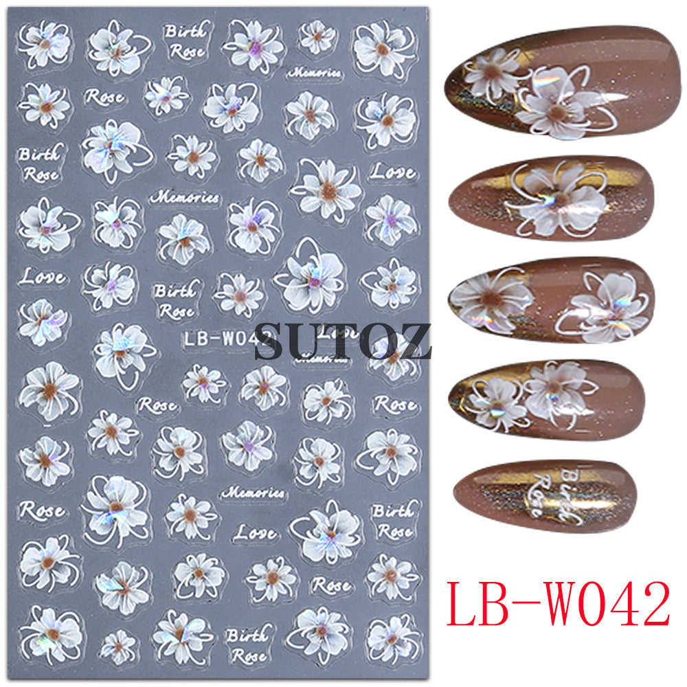 Flower Aurora Laser Camellia Thin Tough Nail Stickers