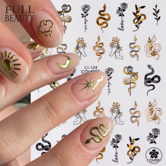 Durable Golden Moon Line Series Adhesive Nail Stickers