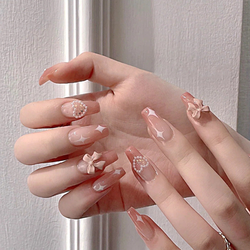 Style Petite Sœur Mi-Longueur Porter Armure Perle Papillon Amovible Nail Art